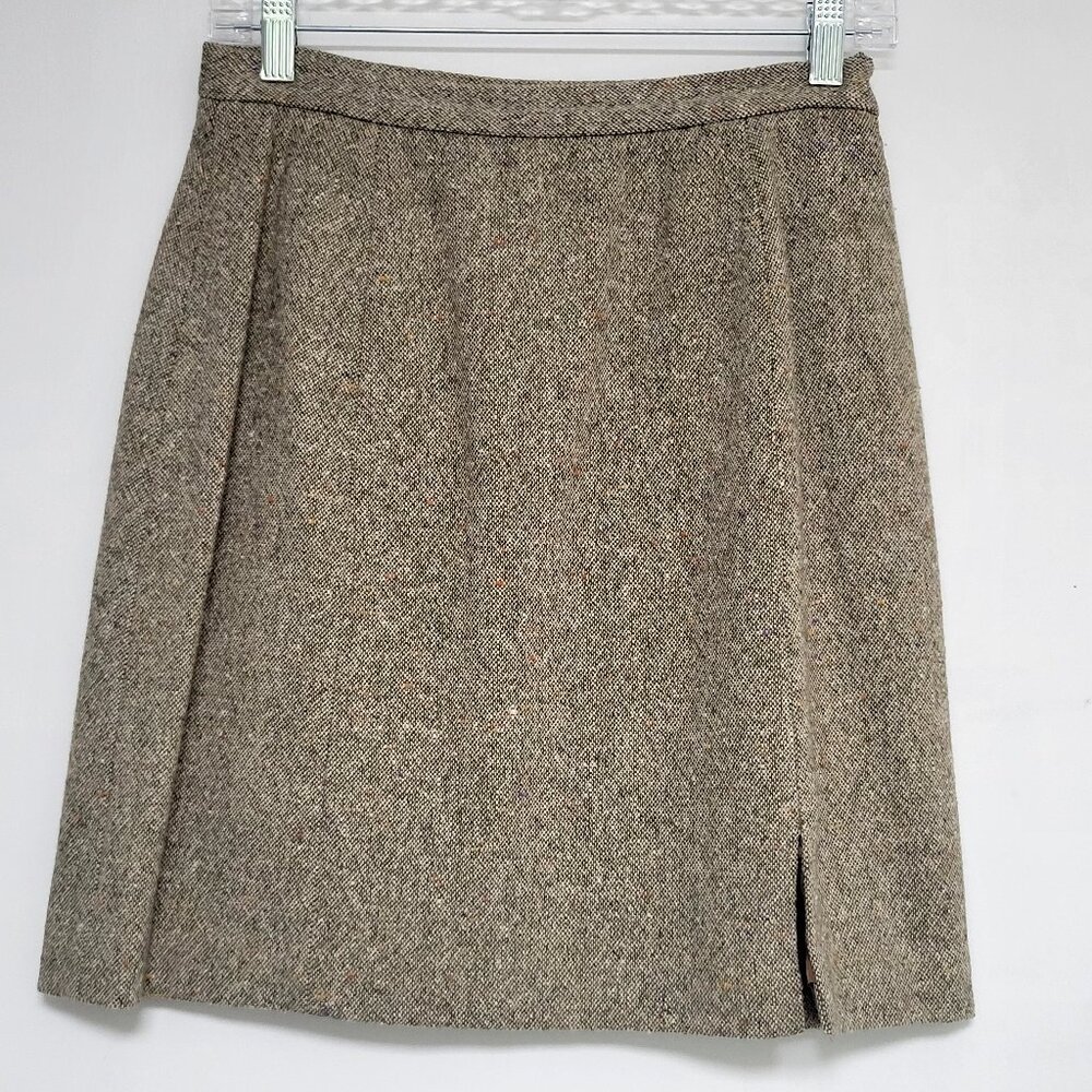 Vintage 90s 111 State Wool Blend Tweed Tan Brown Skirt Made in USA
